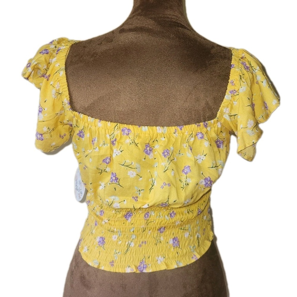 NWT Jolie & Joy Top Coquette Crop M Yellow Purple Floral Fairycore Summer - Picture 3 of 8